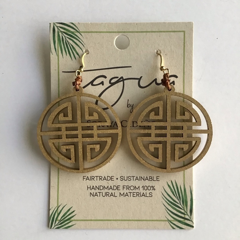 TAGUA Nut Medallion Earrings Asian-Style Matte Gold Open Work Lightweight NEW - Picture 15 of 15